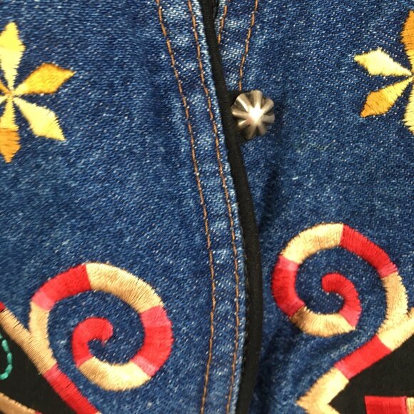 Vintage Hairston Roberson Ropa Vest Womens M  Blue Denim Embroidery Boho Art - Picture 9 of 16